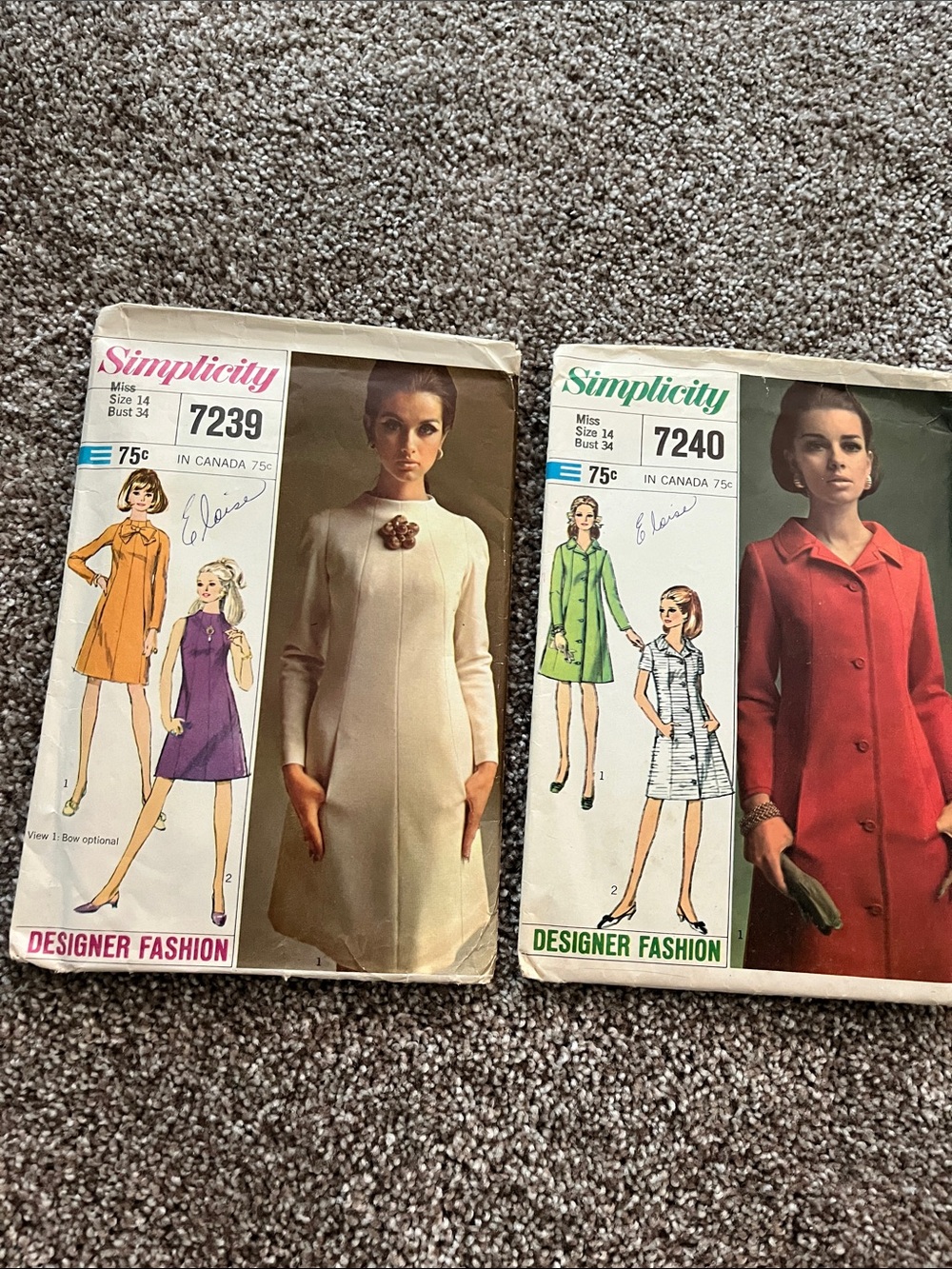 2 Simplicity Cream Mini Shift Dress Pattern with Vintage Mod Styling
7239-7240